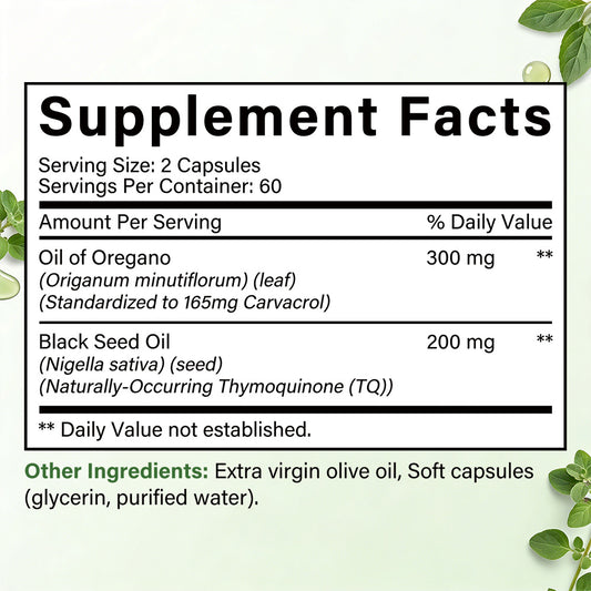 Adeqauom® Oil of Oregano | with Black Seed Oil for Ultra High Carvacrol & Thymoquinone Immune Support
