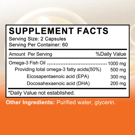 Adeqauom® Omega-3 Double Strength Fish Oil – 500mg Omega-3 Fatty Acids (EPA & DHA) Softgels for Heart, Brain & Joint Health (120 Capsules)