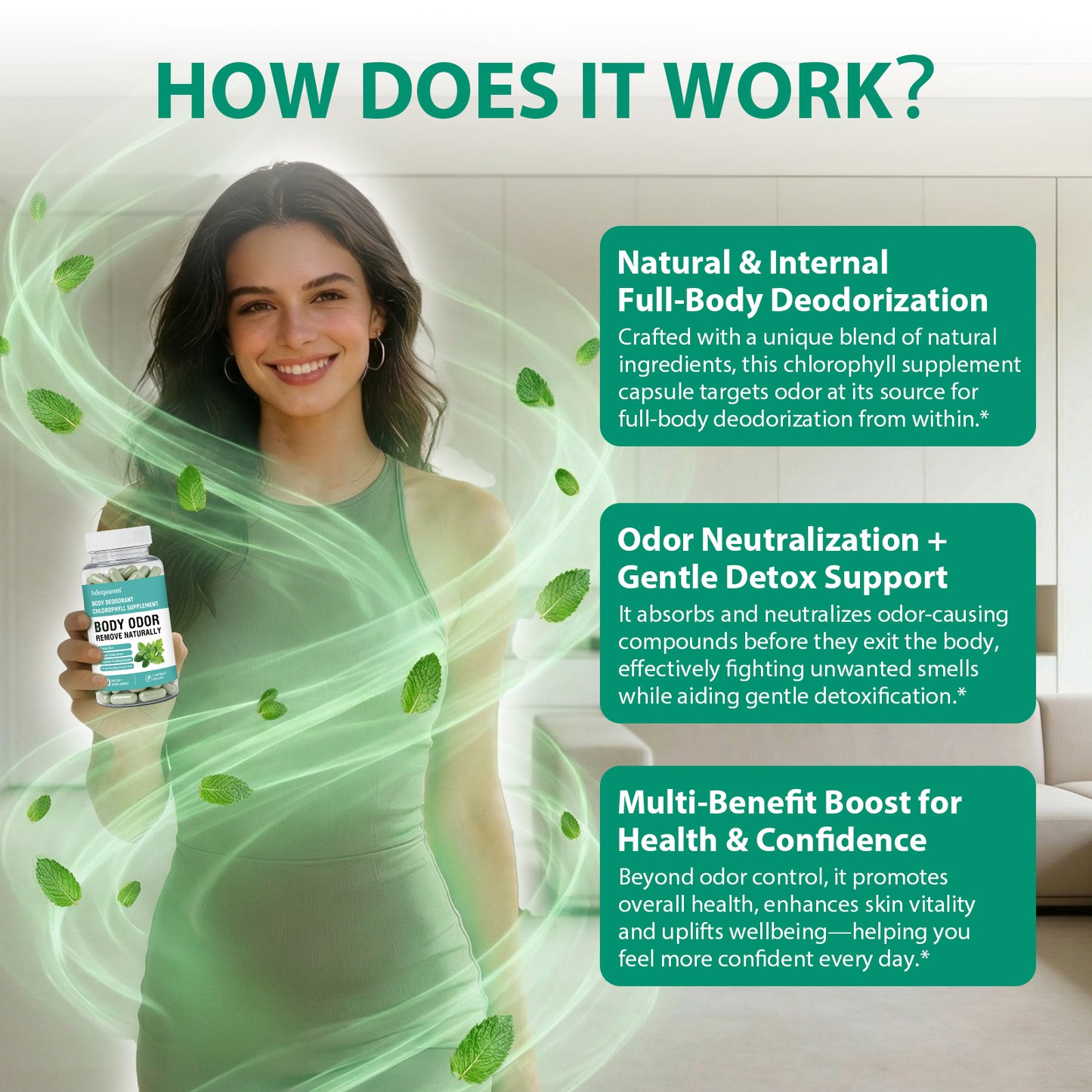 Chlorophyll Body Deodorant Capsules | Internal Odor Control & Gut Health Support