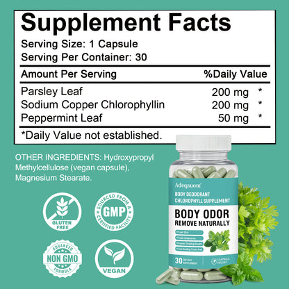 Chlorophyll Body Deodorant Capsules | Internal Odor Control & Gut Health Support