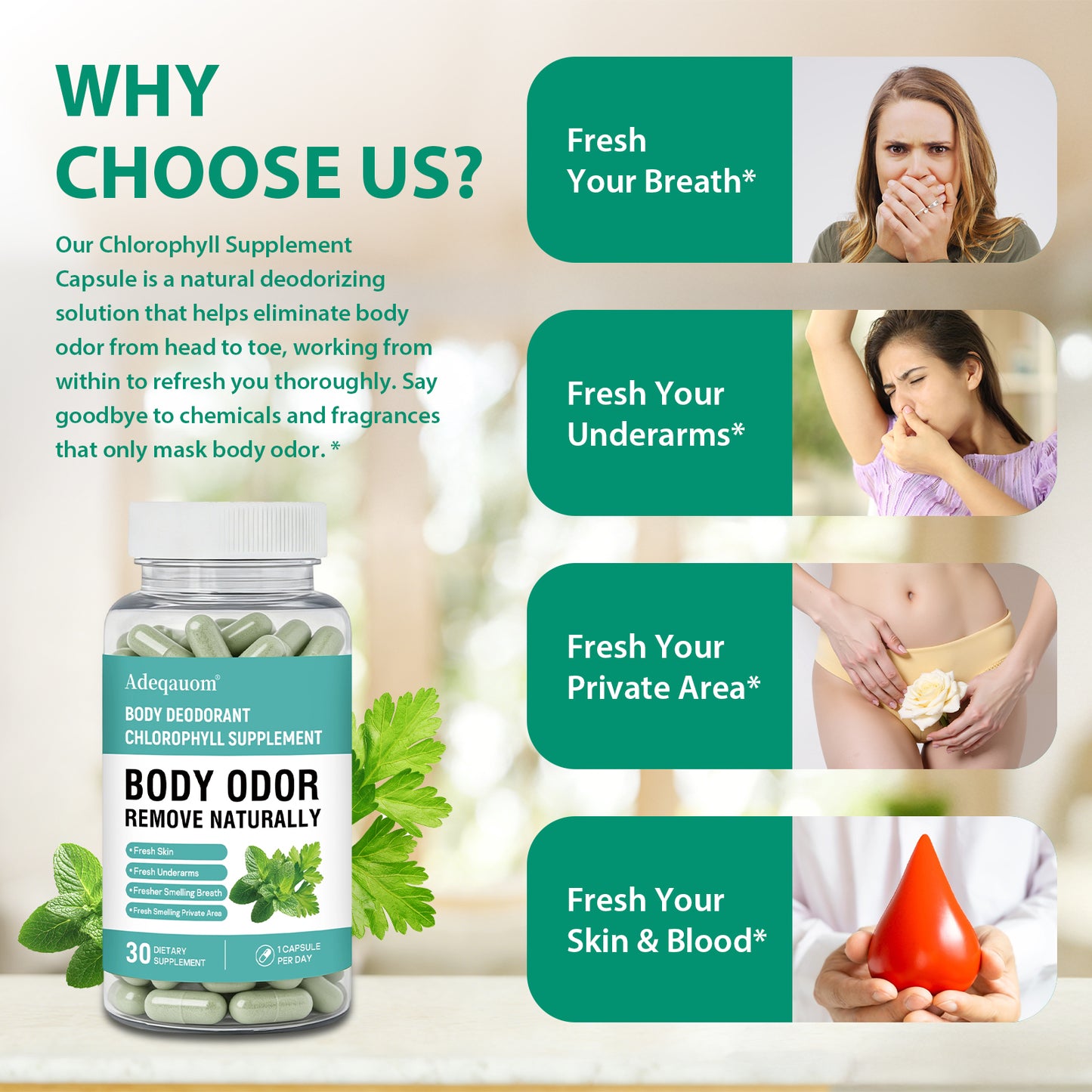Chlorophyll Body Deodorant Capsules | Internal Odor Control & Gut Health Support