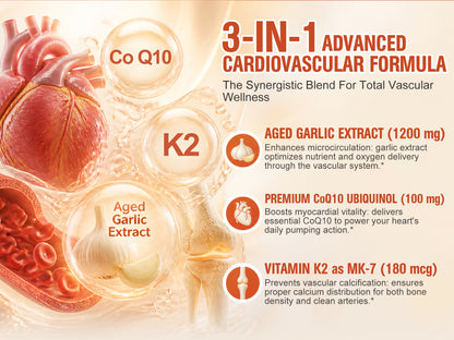 Adeqauom® Aged Odorless Garlic with CoQ10 – Premium Heart Health Supplement for Cardiovascular Support, Healthy Circulation & Immunity