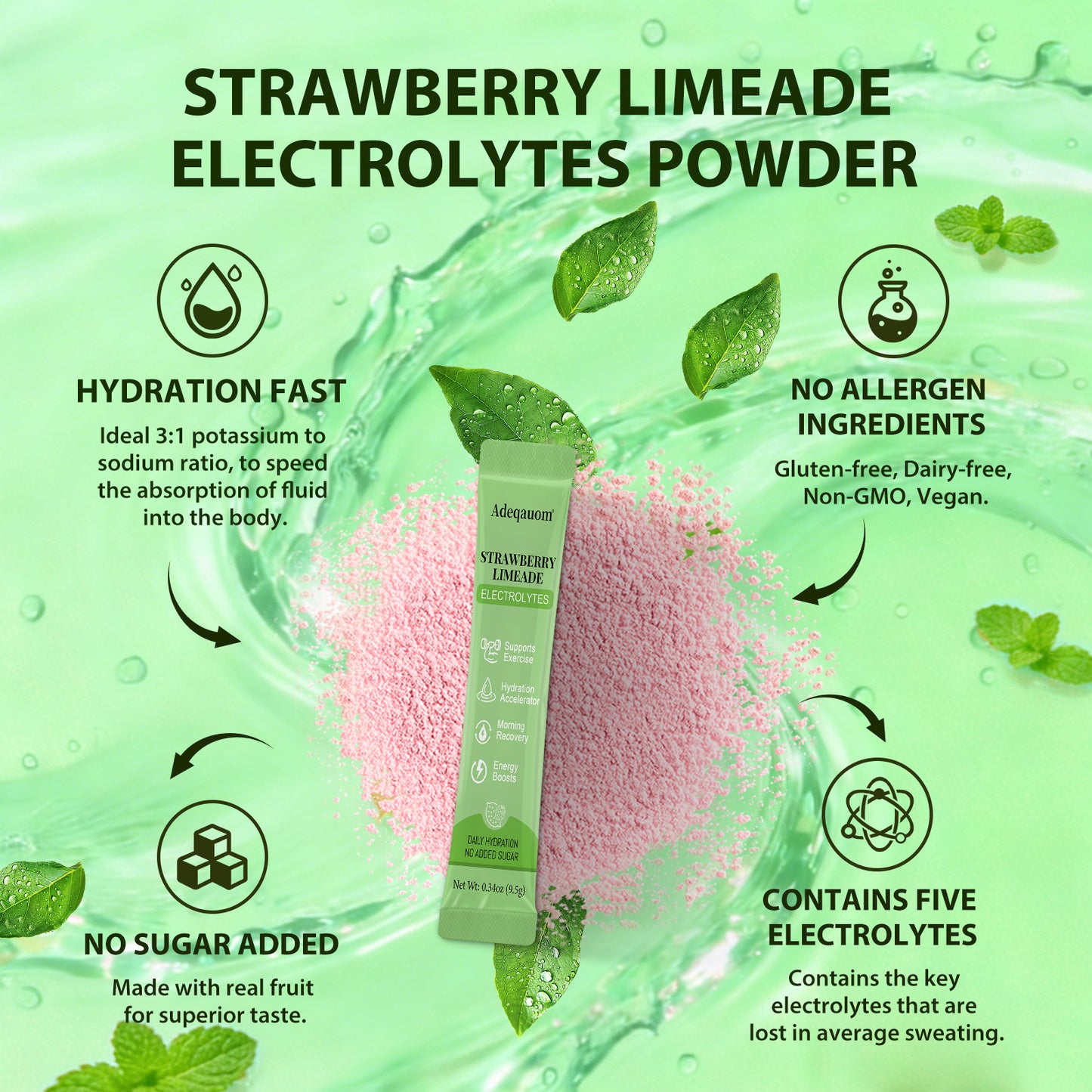 Strawberry Limeade Electrolyte Packets | Sugar-Free Hydration | 30 Sticks