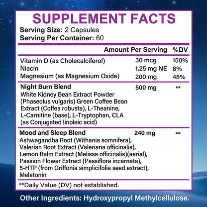 Adeqauom® Premium Night Time Fat Burner – Advanced Metabolism Booster, Appetite Suppressant & Sleep Aid Supplement (120 Capsules)