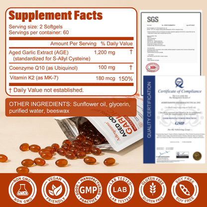 Adeqauom® Aged Odorless Garlic with CoQ10 – Premium Heart Health Supplement for Cardiovascular Support, Healthy Circulation & Immunity