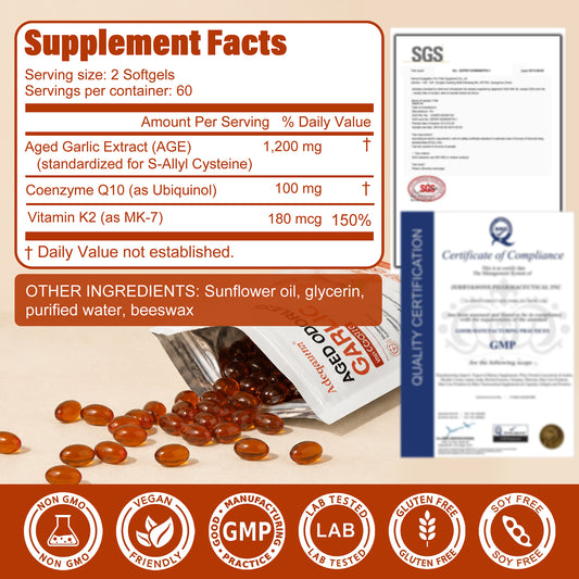 Adeqauom® Aged Odorless Garlic with CoQ10 – Premium Heart Health Supplement for Cardiovascular Support, Healthy Circulation & Immunity
