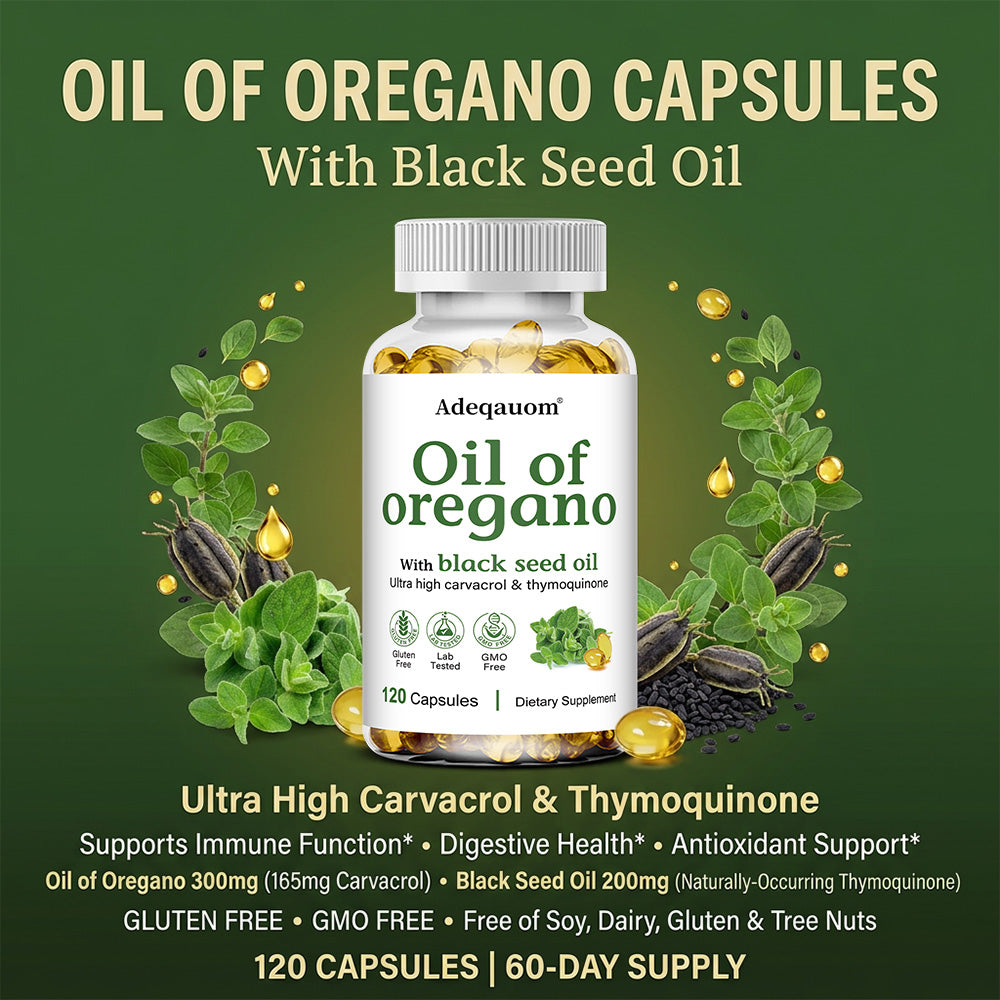Adeqauom® Oil of Oregano | with Black Seed Oil for Ultra High Carvacrol & Thymoquinone Immune Support