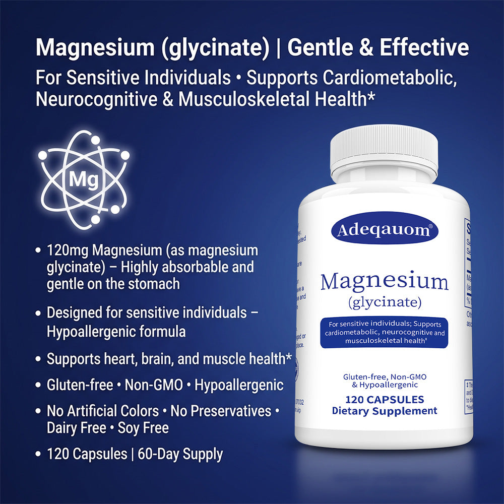 Adeqauom® Magnesium Glycinate | For Sensitive Individuals, Cardiometabolic, Neurocognitive & Musculoskeletal Health