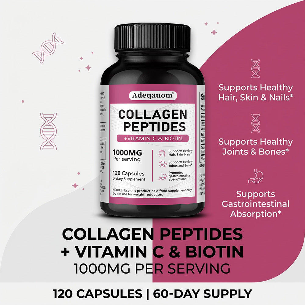 Adeqauom® Collagen Peptides Complex | with Vitamin C & Biotin for Hair, Skin, Nails & Joint Support