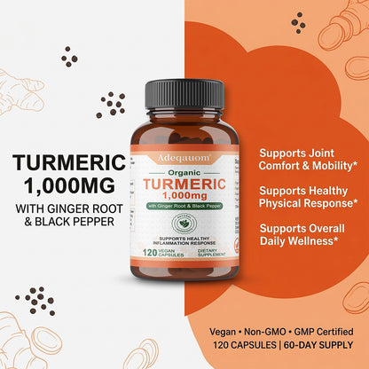 Adeqauom® Organic Turmeric | with Ginger Root & Black Pepper for Healthy Inflammation Response