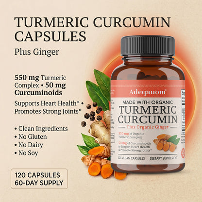Adeqauom® Turmeric Curcumin Complex | Made with Organic Ginger for Joint & Heart Health
