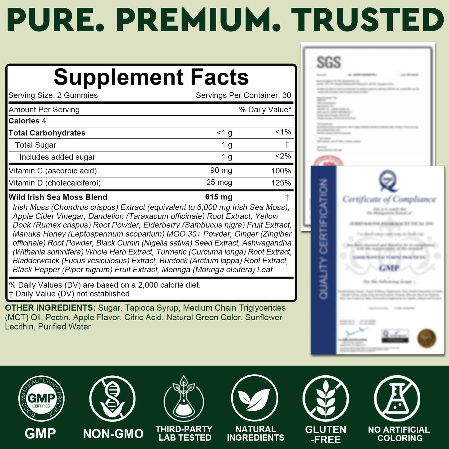 Adeqauom® Irish Sea Moss Gummies – 16-in-1 Superfood Complex with Black Seed Oil, Ashwagandha & ACV for Immunity & Gut Health (Green Apple