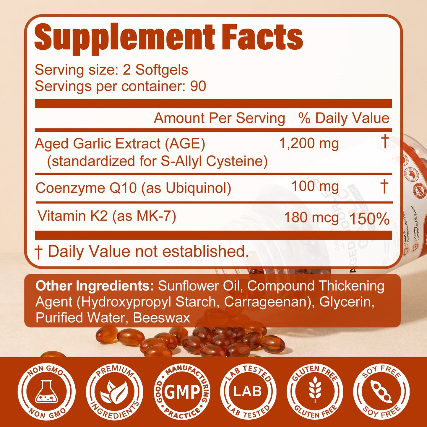 Adeqauom® Aged Odorless Garlic | with CoQ10 Ubiquinol for Heart & Cardiovascular Health