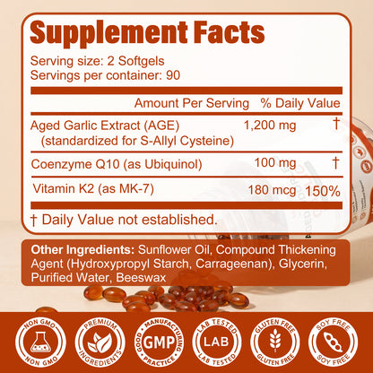 Adeqauom® Aged Odorless Garlic | with CoQ10 Ubiquinol for Heart & Cardiovascular Health