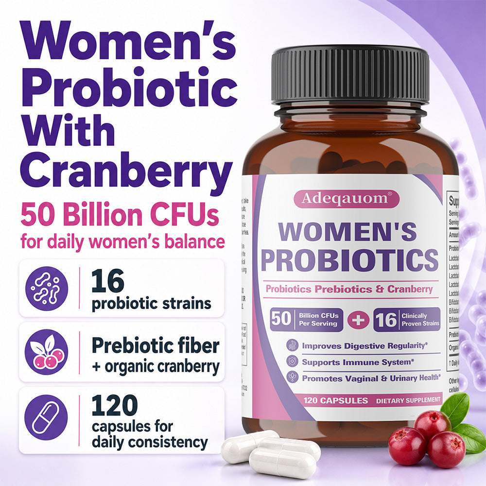 Adeqauom® Women's Probiotics | with Prebiotics & Cranberry for Digestive, Immune & Feminine Health