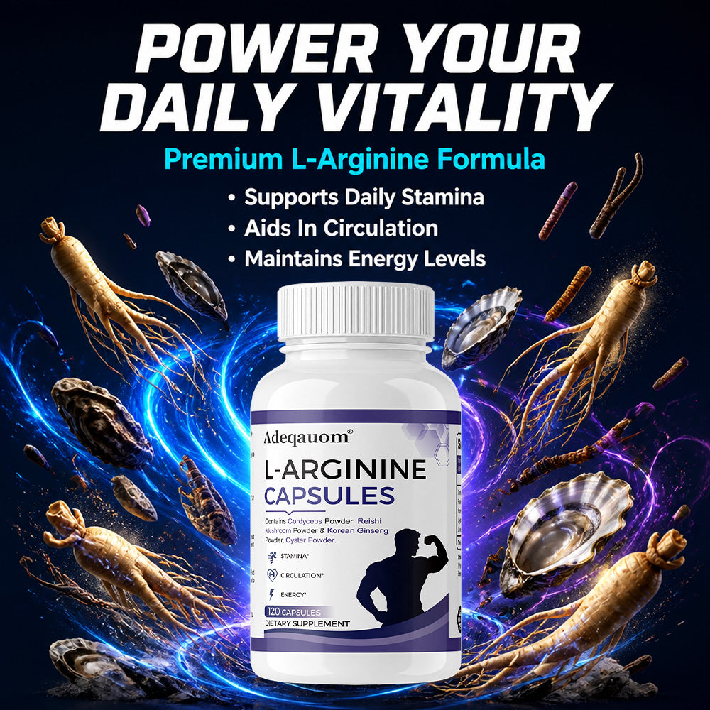 Adeqauom® L-Arginine Complex Capsules | with Cordyceps, Reishi, Korean Ginseng & Oyster Powder for Stamina & Circulation