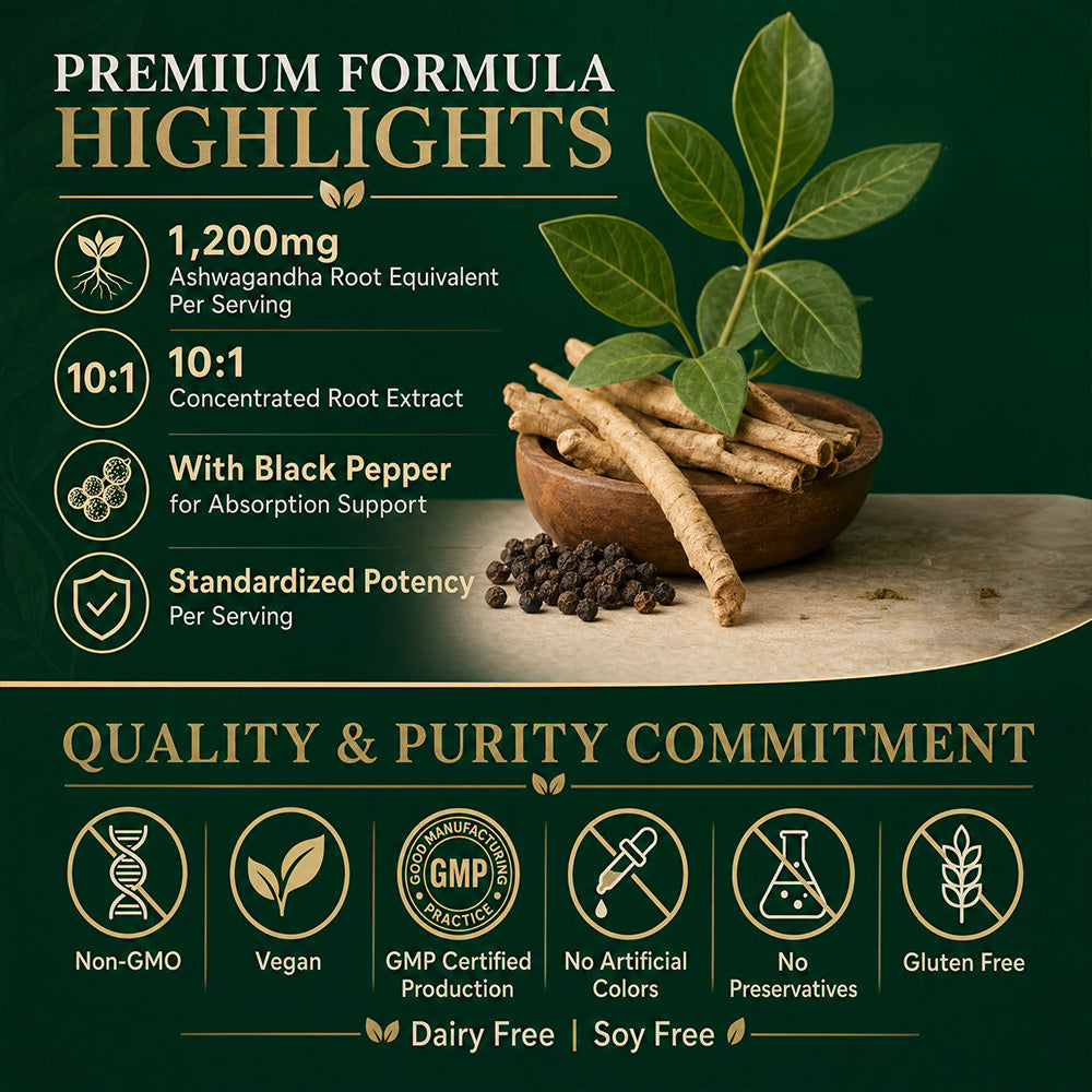 Adeqauom® Organic Ashwagandha 1,200mg with Organic Black Pepper – Natural Stress Relief, Calmness & Relaxation Supplement (120 Vegan Capsules)