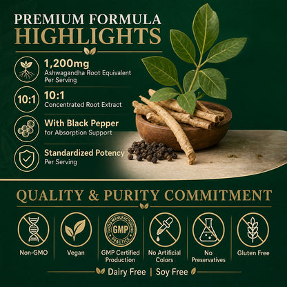 Adeqauom® Organic Ashwagandha 1,200mg with Organic Black Pepper – Natural Stress Relief, Calmness & Relaxation Supplement (120 Vegan Capsules)