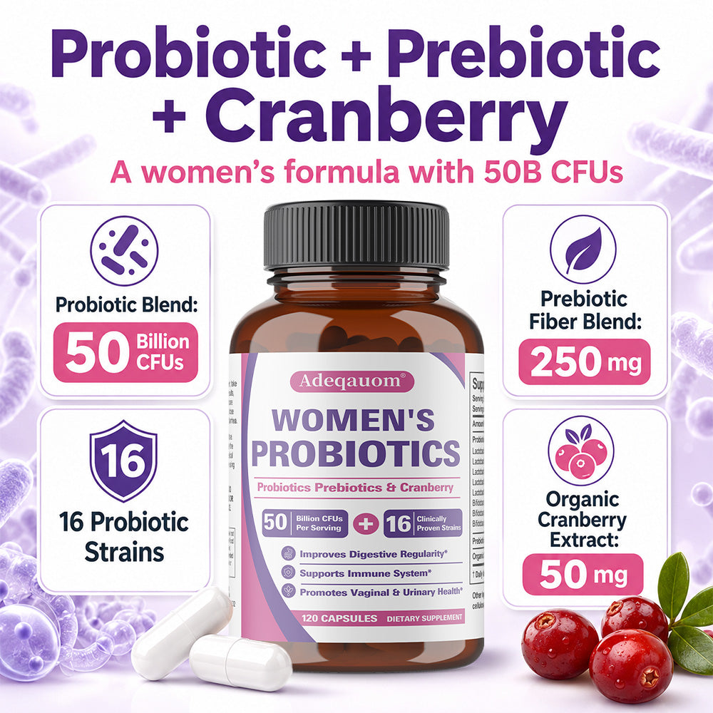 Adeqauom® Women's Probiotics | with Prebiotics & Cranberry for Digestive, Immune & Feminine Health