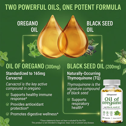 Adeqauom® Oil of Oregano | with Black Seed Oil for Ultra High Carvacrol & Thymoquinone Immune Support