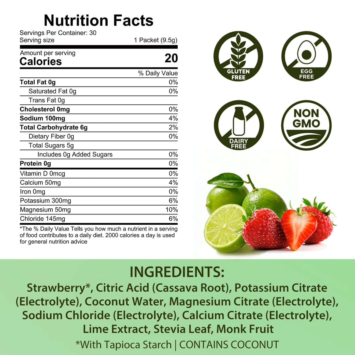 Strawberry Limeade Electrolyte Packets | Sugar-Free Hydration | 30 Sticks