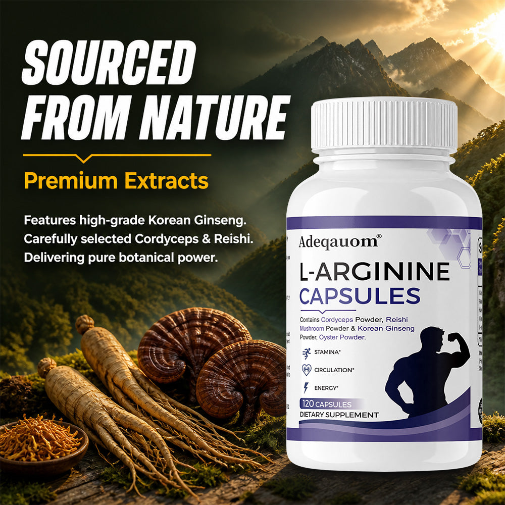 Adeqauom® L-Arginine Complex Capsules | with Cordyceps, Reishi, Korean Ginseng & Oyster Powder for Stamina & Circulation