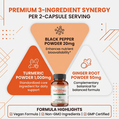 Adeqauom® Organic Turmeric | with Ginger Root & Black Pepper for Healthy Inflammation Response