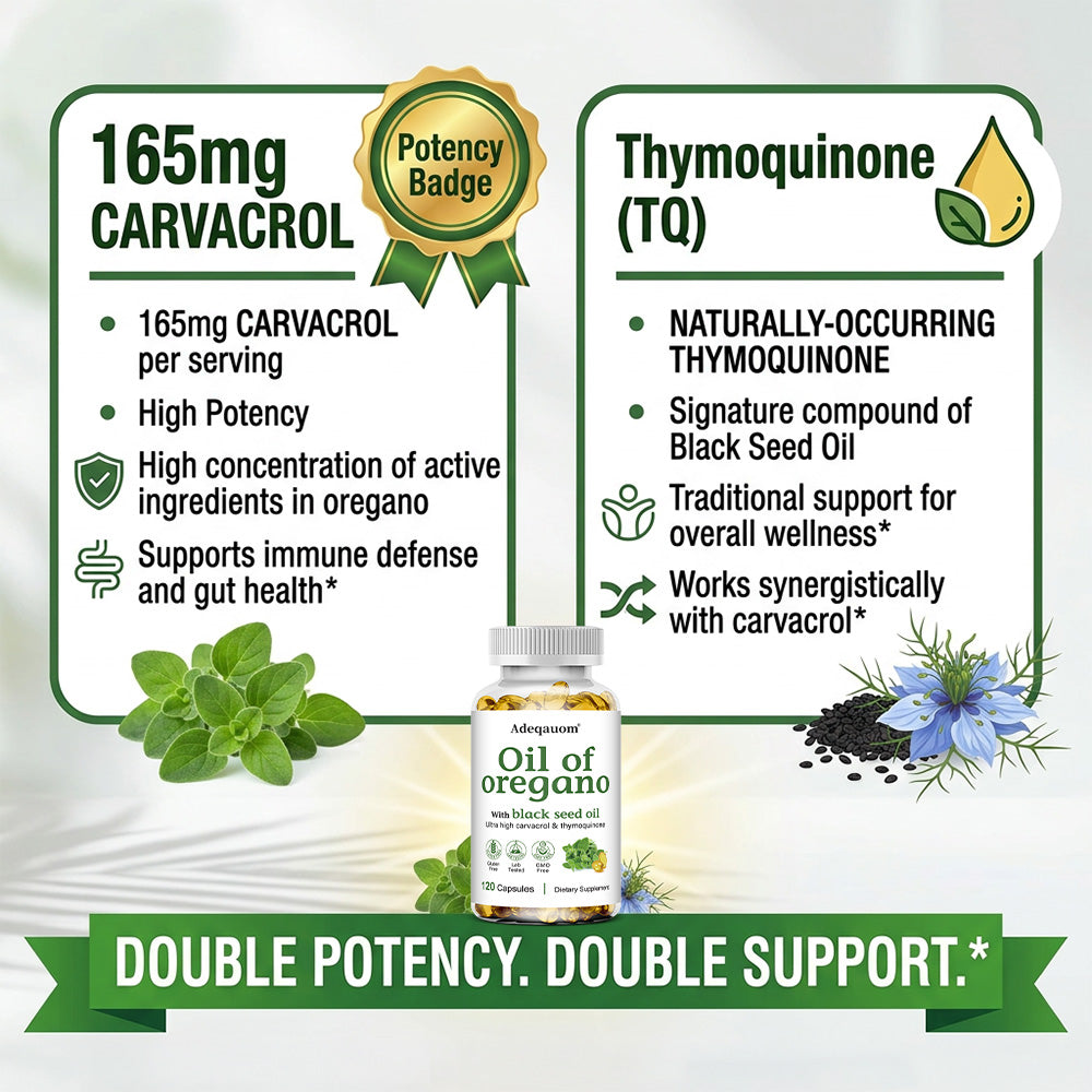 Adeqauom® Oil of Oregano | with Black Seed Oil for Ultra High Carvacrol & Thymoquinone Immune Support
