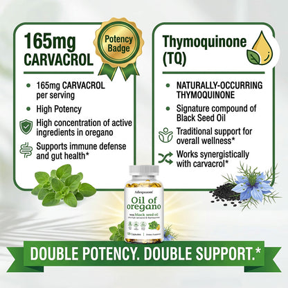 Adeqauom® Oil of Oregano | with Black Seed Oil for Ultra High Carvacrol & Thymoquinone Immune Support