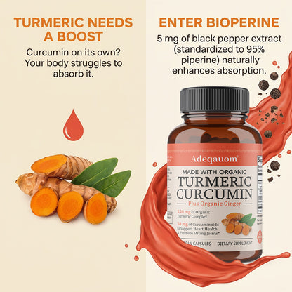Adeqauom® Turmeric Curcumin Complex | Made with Organic Ginger for Joint & Heart Health