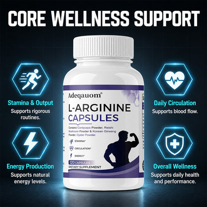 Adeqauom® L-Arginine Complex Capsules | with Cordyceps, Reishi, Korean Ginseng & Oyster Powder for Stamina & Circulation