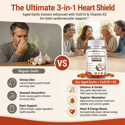 Adeqauom® Aged Odorless Garlic | with CoQ10 Ubiquinol for Heart & Cardiovascular Health