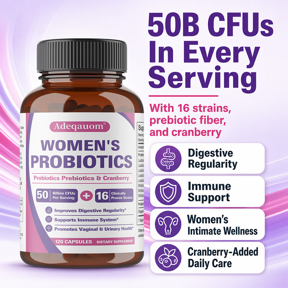 Adeqauom® Women's Probiotics | with Prebiotics & Cranberry for Digestive, Immune & Feminine Health