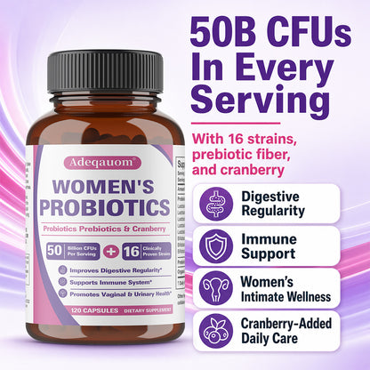 Adeqauom® Women's Probiotics | with Prebiotics & Cranberry for Digestive, Immune & Feminine Health