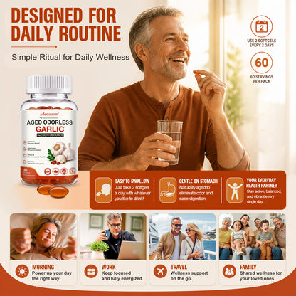 Adeqauom® Aged Odorless Garlic | with CoQ10 Ubiquinol for Heart & Cardiovascular Health