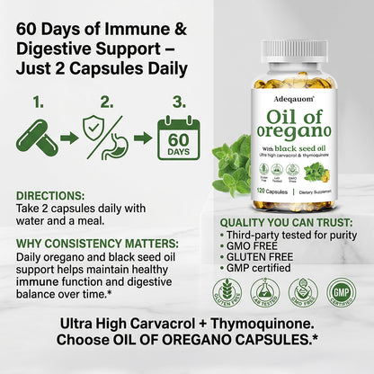 Adeqauom® Oil of Oregano | with Black Seed Oil for Ultra High Carvacrol & Thymoquinone Immune Support