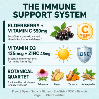 Adeqauom® Elderberry Complex 8-in-1 | with Vitamin C, D3, Zinc, Echinacea, Ginger, Turmeric & Ashwagandha for Immune Support