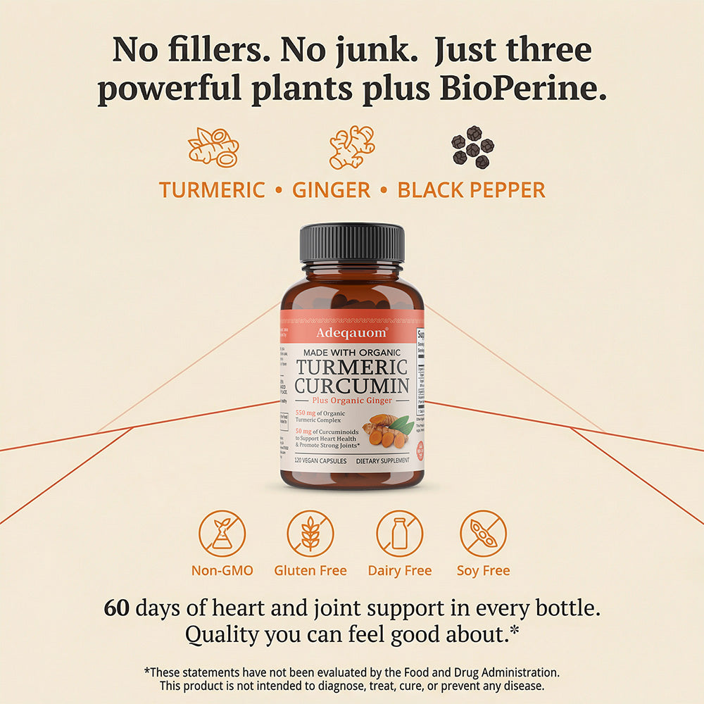 Adeqauom® Turmeric Curcumin Complex | Made with Organic Ginger for Joint & Heart Health