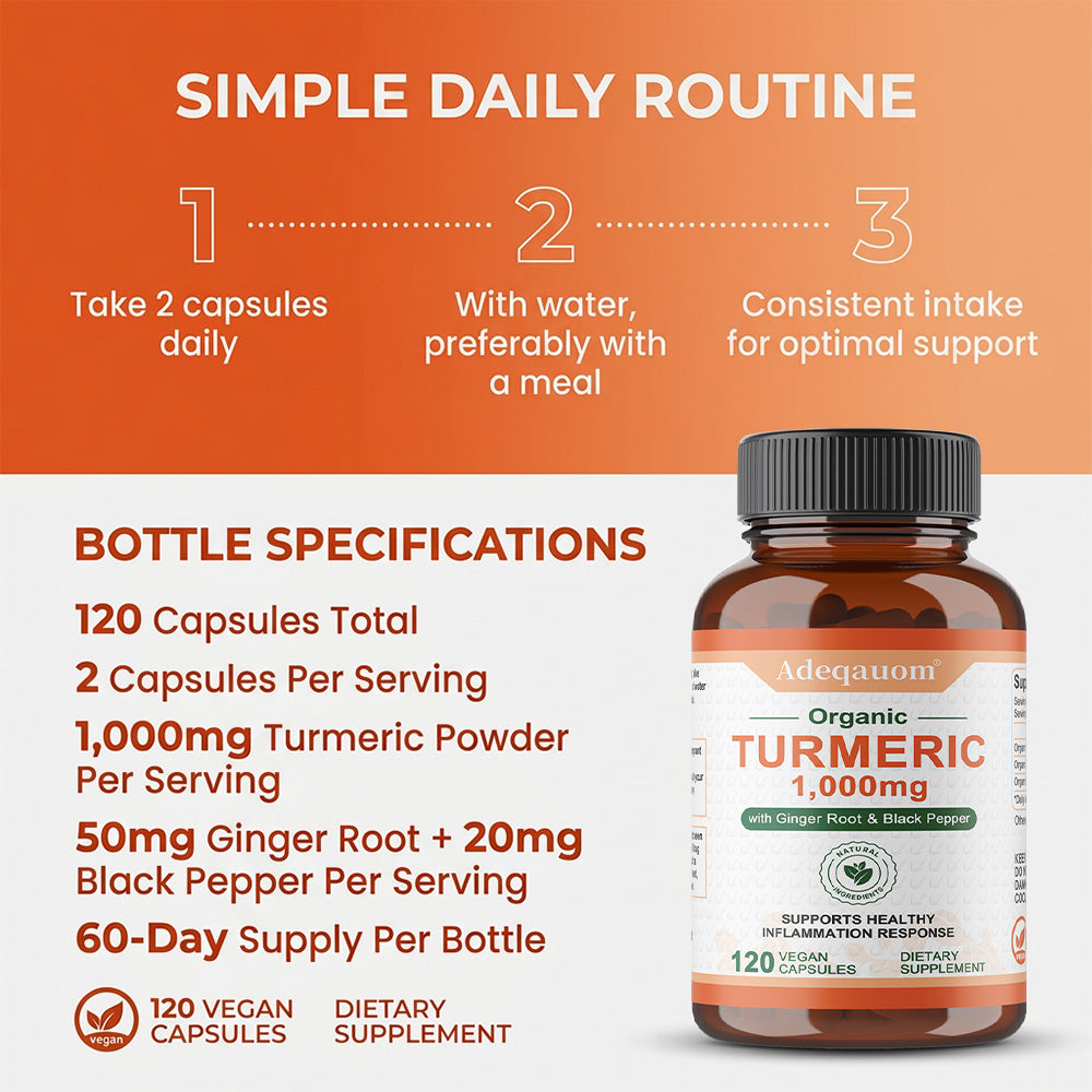 Adeqauom® Organic Turmeric | with Ginger Root & Black Pepper for Healthy Inflammation Response