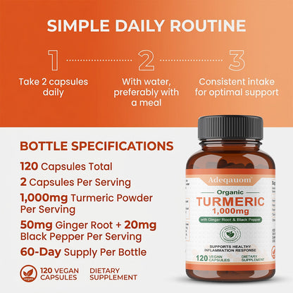 Adeqauom® Organic Turmeric | with Ginger Root & Black Pepper for Healthy Inflammation Response