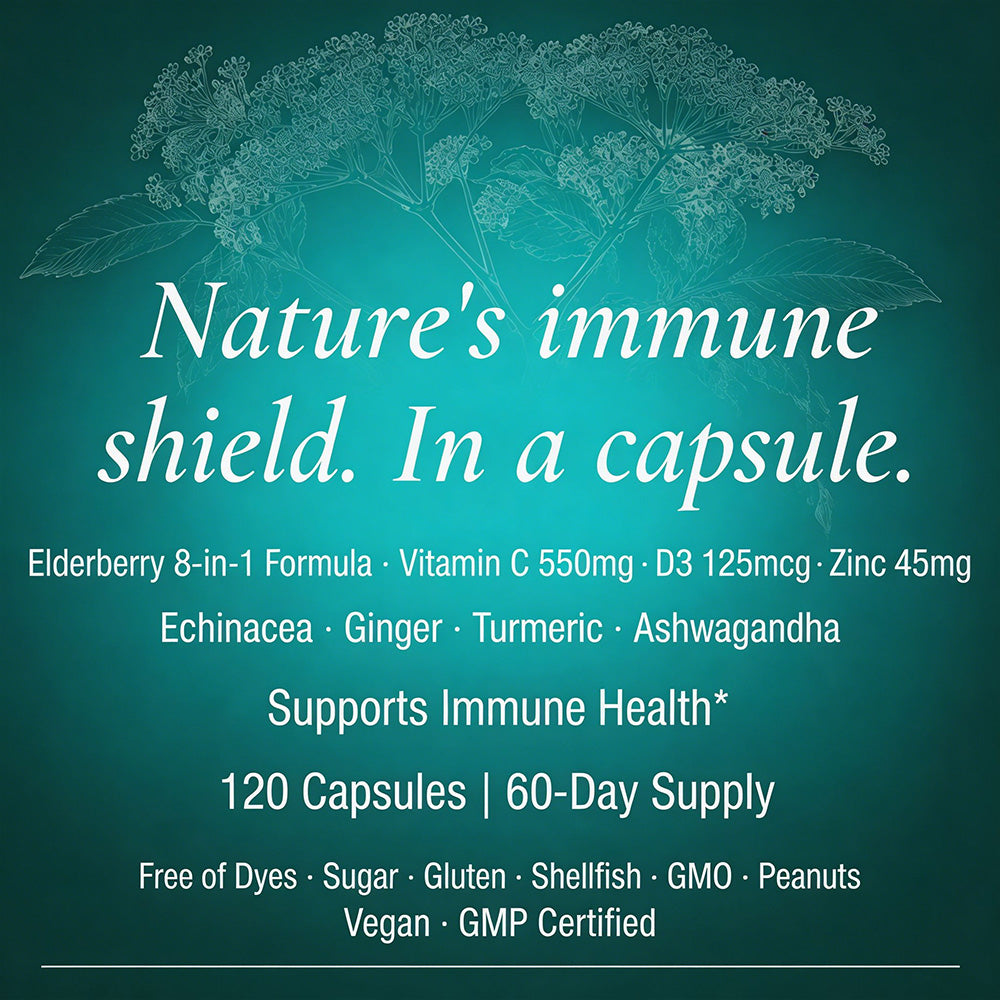 Adeqauom® Elderberry Complex 8-in-1 | with Vitamin C, D3, Zinc, Echinacea, Ginger, Turmeric & Ashwagandha for Immune Support