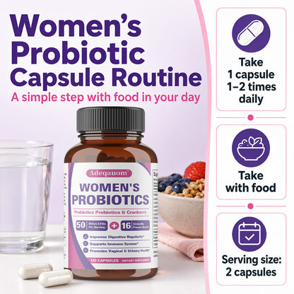 Adeqauom® Women's Probiotics | with Prebiotics & Cranberry for Digestive, Immune & Feminine Health