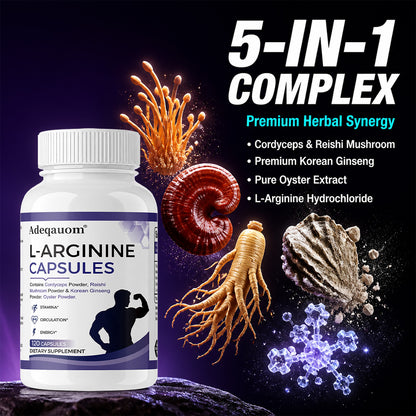 Adeqauom® L-Arginine Complex Capsules | with Cordyceps, Reishi, Korean Ginseng & Oyster Powder for Stamina & Circulation