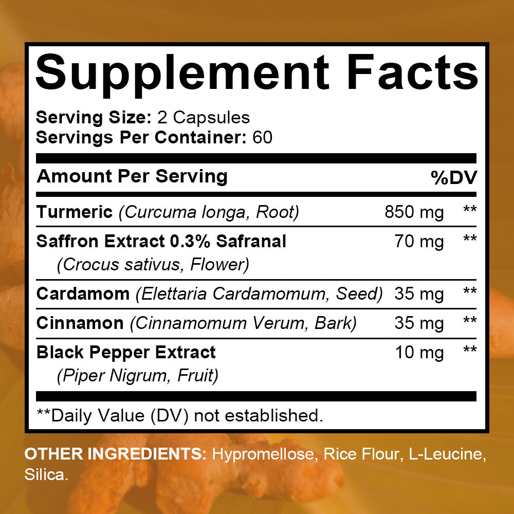 Adequaom Turmeric Saffron Capsules | Cinnamon + Cardamom + Black Pepper