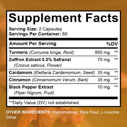 Adequaom Turmeric Saffron Capsules | Cinnamon + Cardamom + Black Pepper