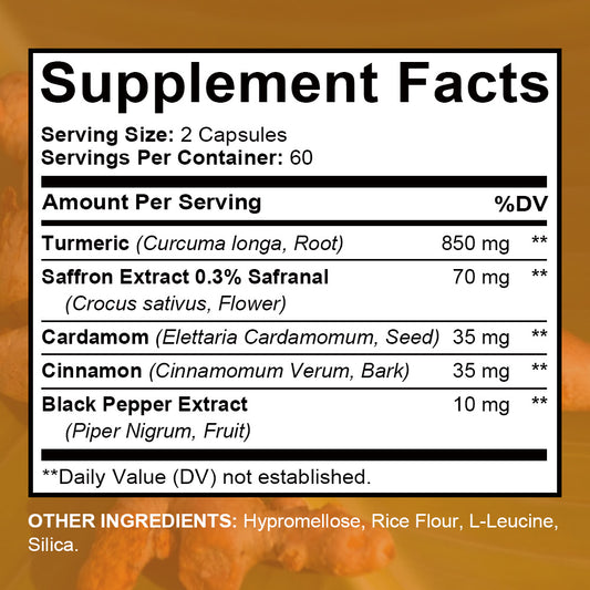 Adequaom Turmeric Saffron Capsules | Cinnamon + Cardamom + Black Pepper