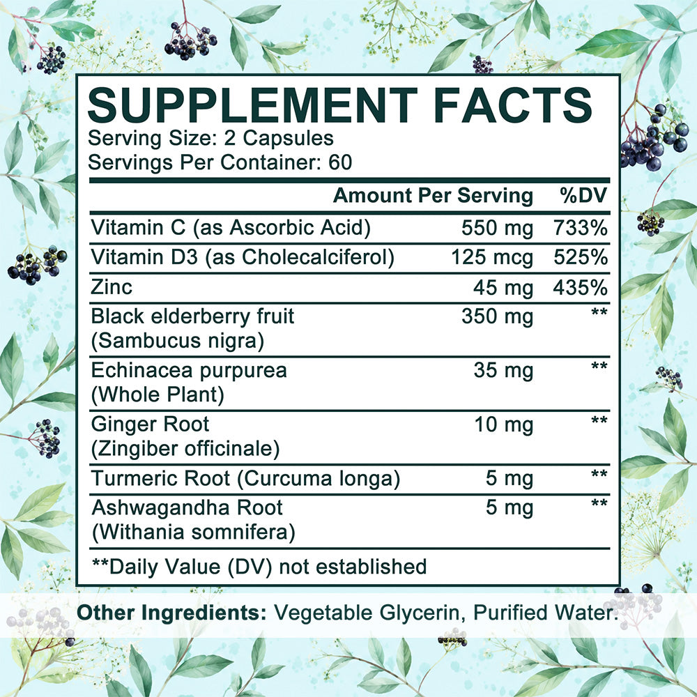 Adeqauom® Elderberry Complex 8-in-1 | with Vitamin C, D3, Zinc, Echinacea, Ginger, Turmeric & Ashwagandha for Immune Support