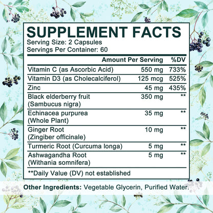 Adeqauom® Elderberry Complex 8-in-1 | with Vitamin C, D3, Zinc, Echinacea, Ginger, Turmeric & Ashwagandha for Immune Support