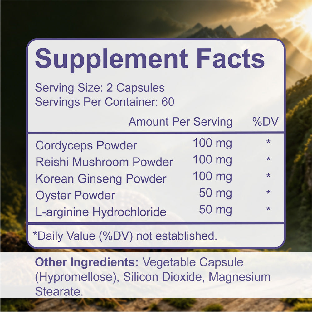 Adeqauom® L-Arginine Complex Capsules | with Cordyceps, Reishi, Korean Ginseng & Oyster Powder for Stamina & Circulation