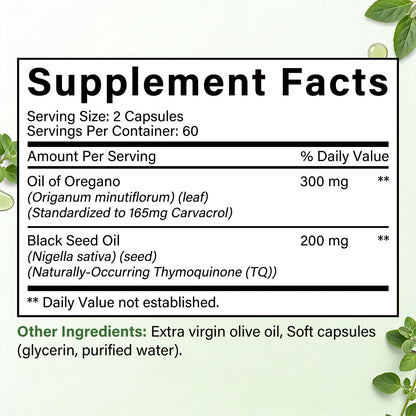 Adeqauom® Oil of Oregano | with Black Seed Oil for Ultra High Carvacrol & Thymoquinone Immune Support
